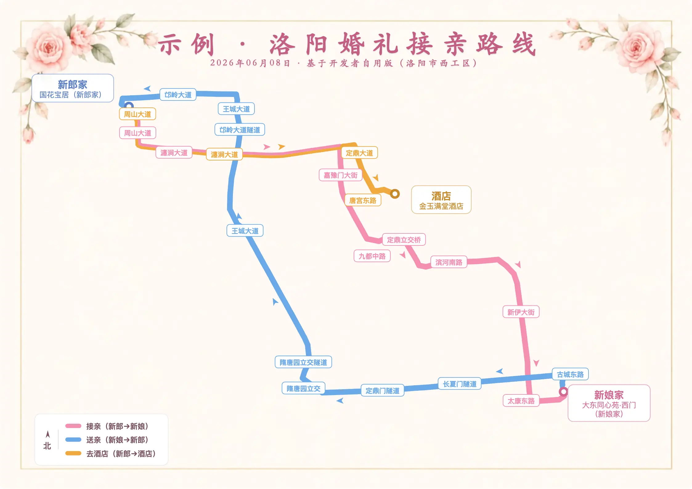 粉色浪漫版接亲路线示例