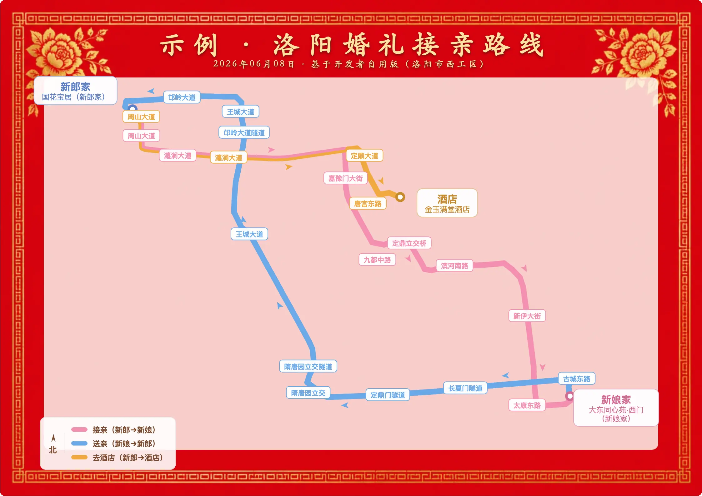 中式红金版接亲路线示例